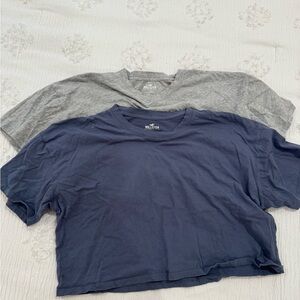 Hollister Navy and Gray Cropped Tees
